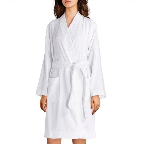 COTN Collection Terry Wrap Belted Kimono Robe MIDI White NEW Medium M Spa